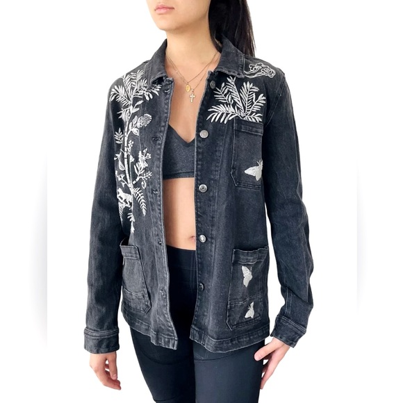 Johnny Was Workshop Eden Denim Washed Black Jacket, Size S, NWOT